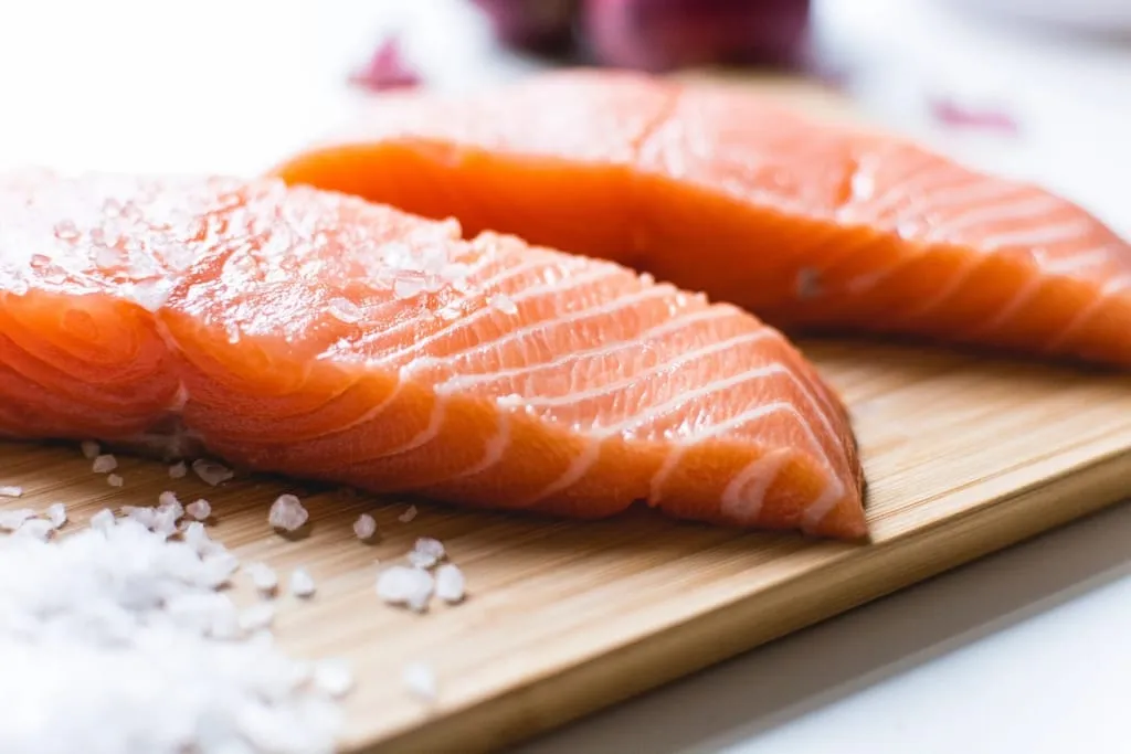 Raw salmon fillets